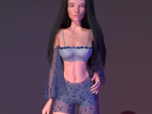 Young beautiful girl with long natural dark hair 3D Model