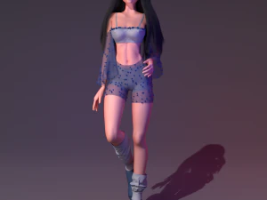 Young beautiful girl with long natural dark hair 3D Model