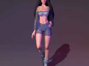 Young beautiful girl with long natural dark hair 3D Model