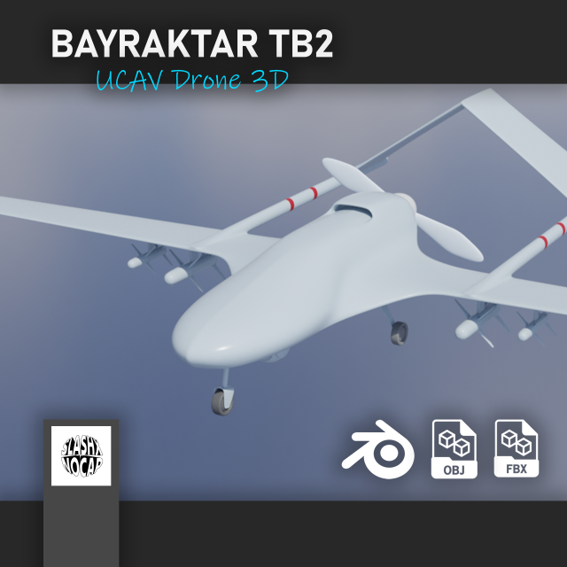 Bayraktar tb2 UCAV Drone 3D Model .c4d .max .obj .3ds .fbx .stl .blend 