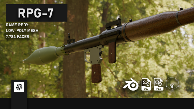 RPG-7 LOW-POLY ROCKET LAUNCHER GAME READY ASSET 3D मॉडल .c4d .max .obj .3ds .fbx .stl .blend 