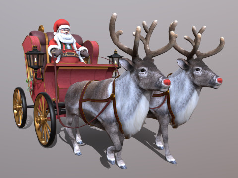 Lowpoly Santa Reindeer Set 3D Model