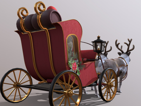 Lowpoly Santa Reindeer Set 3D Model