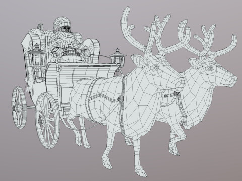 Lowpoly Santa Reindeer Set 3D Model