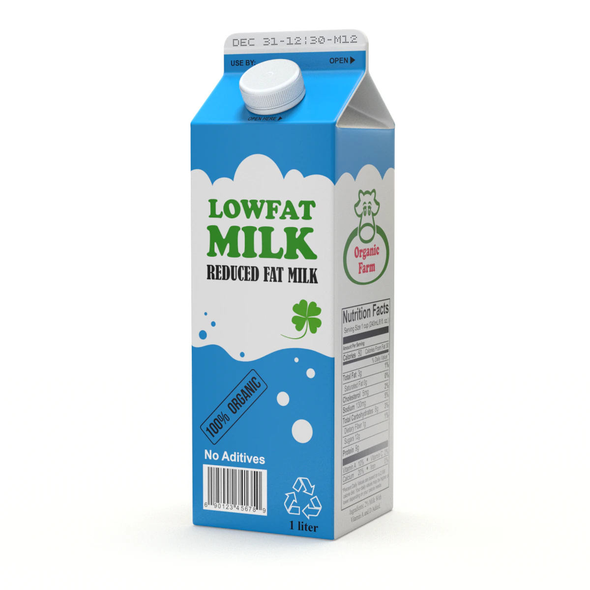 Milk Carton 3D Model .c4d .max .obj .3ds .fbx .stl .blend