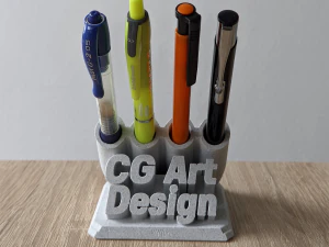 Printable Sweeping Text Plate With Pen Holder 3D Print Model
