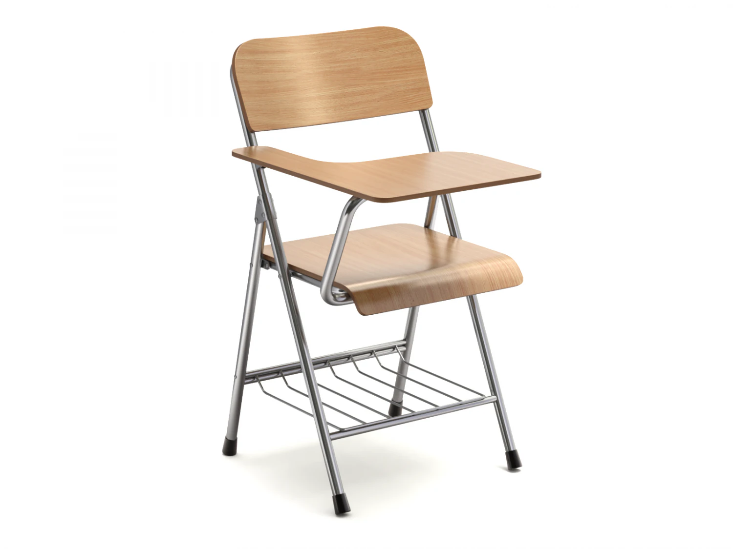 Wooden Student Chair with Desk and Armrest 3D Model .c4d .max .obj .3ds .fbx .stl .blend