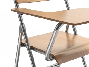 Wooden Student Chair with Desk and Armrest 3D Model