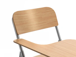 Wooden Student Chair with Desk and Armrest 3D Model