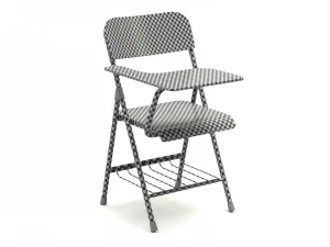 Wooden Student Chair with Desk and Armrest 3D Model