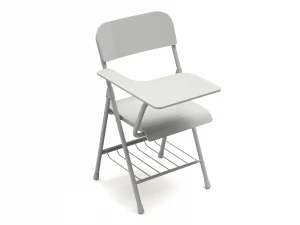 Wooden Student Chair with Desk and Armrest 3D Model