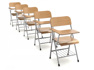 Wooden Student Chair with Desk and Armrest 3D Model