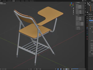 Wooden Student Chair with Desk and Armrest 3D Model