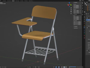 Wooden Student Chair with Desk and Armrest 3D Model
