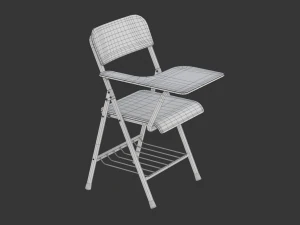 Wooden Student Chair with Desk and Armrest 3D Model