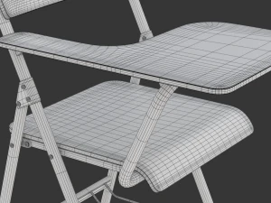 Wooden Student Chair with Desk and Armrest 3D Model