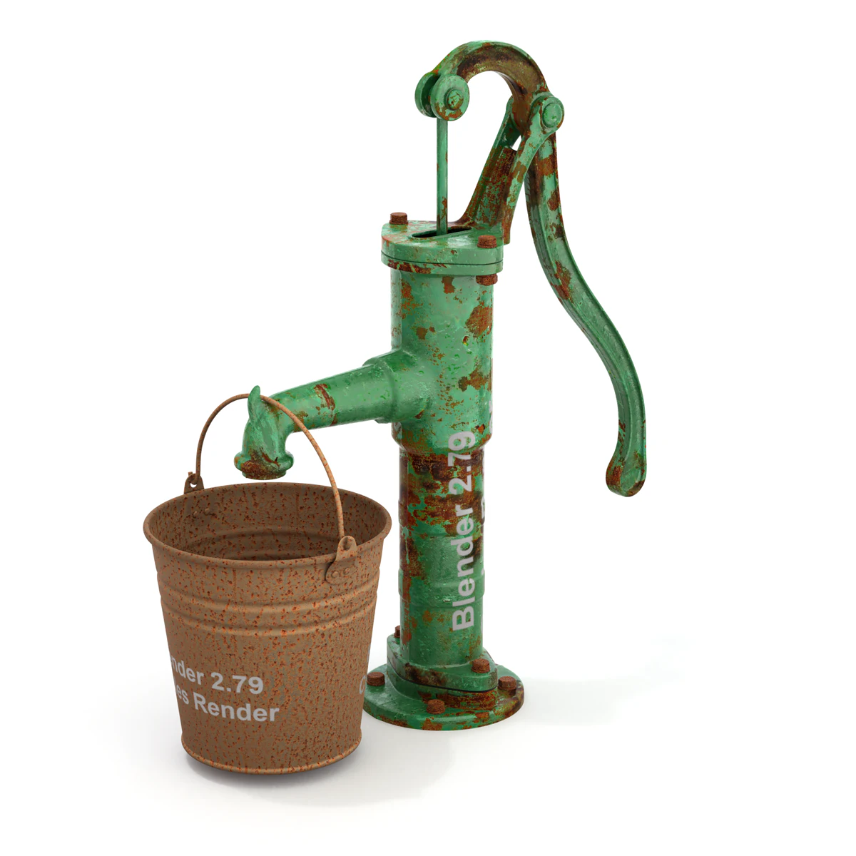 Vintage Water Hand Pump With Bucket 3D Model .c4d .max .obj .3ds .fbx .stl .blend 