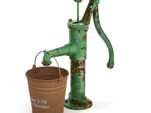 Vintage Water Hand Pump With Bucket 3D Model