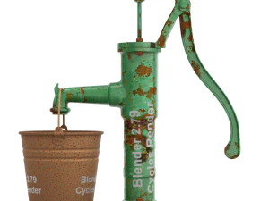 Vintage Water Hand Pump With Bucket 3D Model
