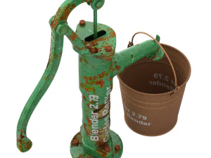 Vintage Water Hand Pump With Bucket 3D Model