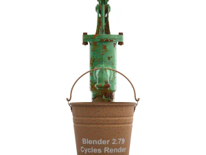 Vintage Water Hand Pump With Bucket 3D Model