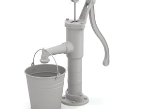 Vintage Water Hand Pump With Bucket 3D Model