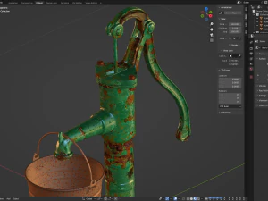 Vintage Water Hand Pump With Bucket 3D Model