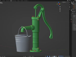 Vintage Water Hand Pump With Bucket 3D Model