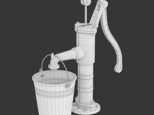 Vintage Water Hand Pump With Bucket 3D Model