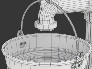 Vintage Water Hand Pump With Bucket 3D Model