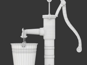 Vintage Water Hand Pump With Bucket 3D Model