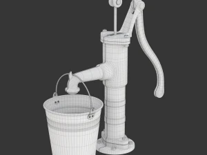 Vintage Water Hand Pump With Bucket 3D Model