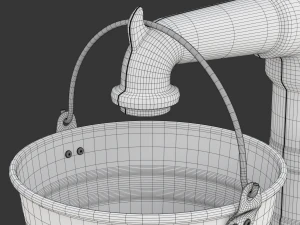 Vintage Water Hand Pump With Bucket 3D Model
