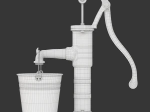 Vintage Water Hand Pump With Bucket 3D Model