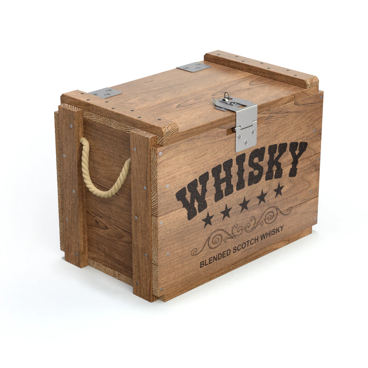 Whisky Wooden Crate 3D Model .c4d .max .obj .3ds .fbx .stl .blend 