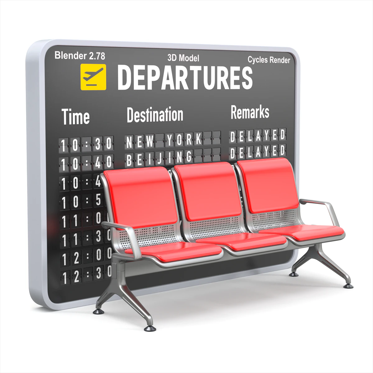 Assento de aeroporto com quadro de informações de voo Modelo 3D .c4d .max .obj .3ds .fbx .stl .blend