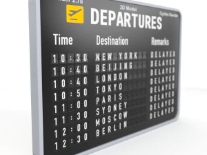 Assento de aeroporto com quadro de informa&ccedil;&otilde;es de voo Modelo 3D