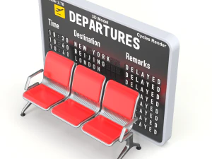 Assento de aeroporto com quadro de informa&ccedil;&otilde;es de voo Modelo 3D