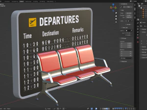 Assento de aeroporto com quadro de informa&ccedil;&otilde;es de voo Modelo 3D