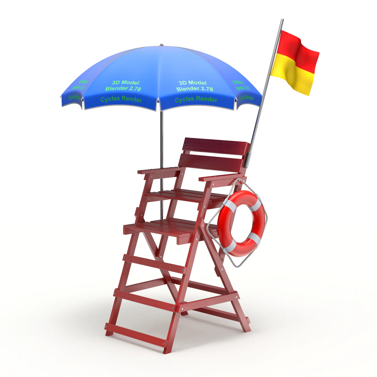 Lifeguard Chair 3D Model .c4d .max .obj .3ds .fbx .stl .blend 