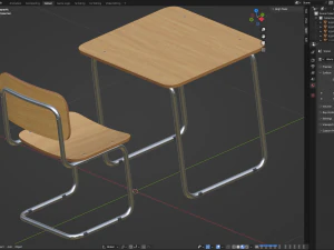 School Desk and Chair 3D Model