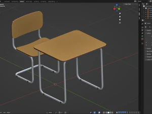 School Desk and Chair 3D Model