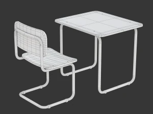 School Desk and Chair 3D Model