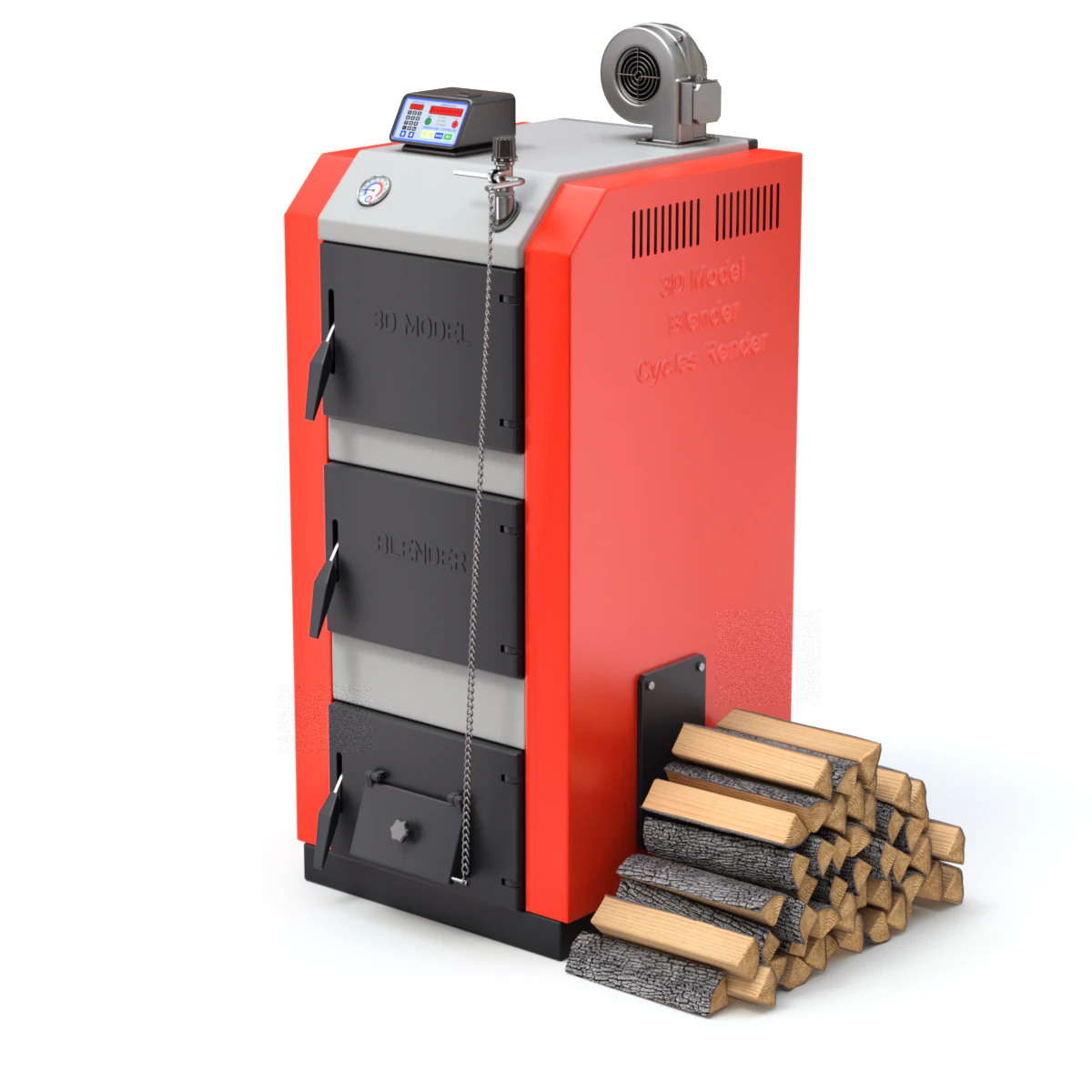 Solid Fuel Burning Boiler 3D Model .c4d .max .obj .3ds .fbx .stl .blend