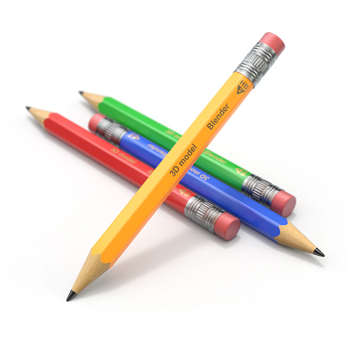 Wooden Pencil with Eraser 3D Model .c4d .max .obj .3ds .fbx .stl .blend 