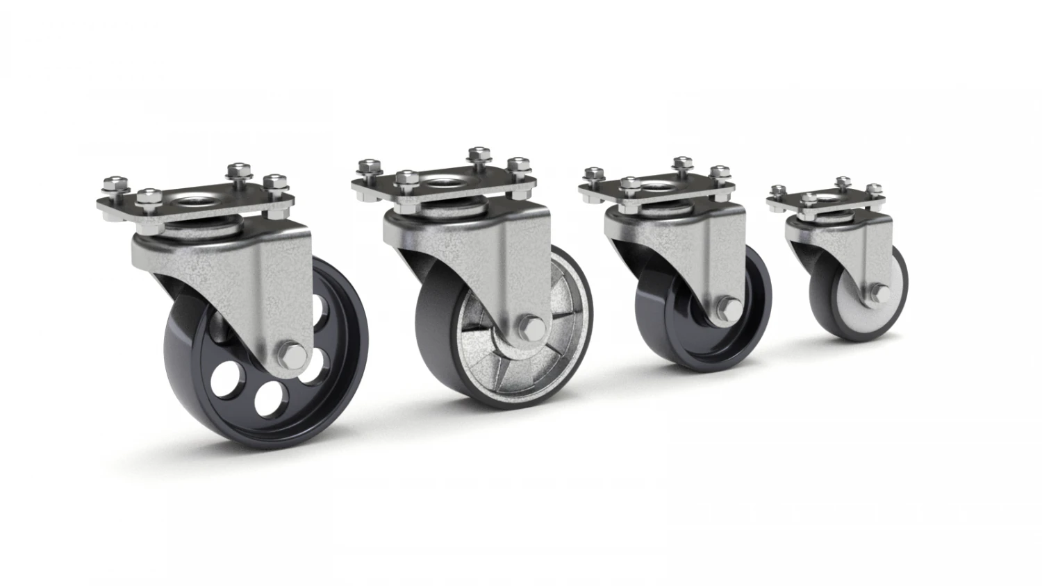 Set of Caster Wheels 3D Model .c4d .max .obj .3ds .fbx .stl .blend