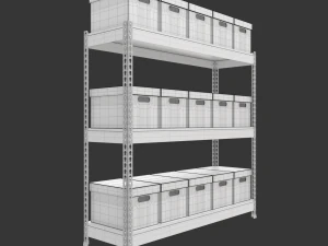 Storage Boxes with Metal Rack 3D Model