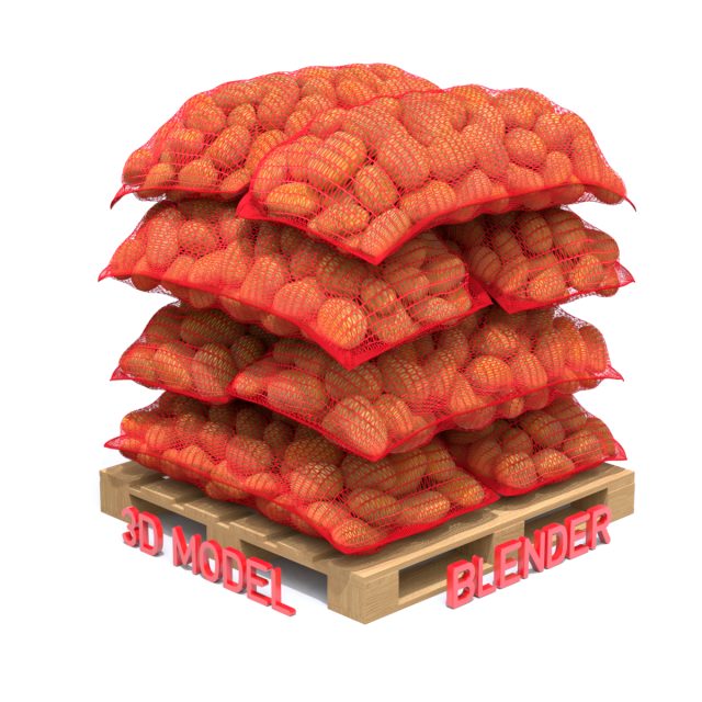 Potatoes in Red Burlap Sacks on the Pallet 3D Model .c4d .max .obj .3ds .fbx .stl .blend 