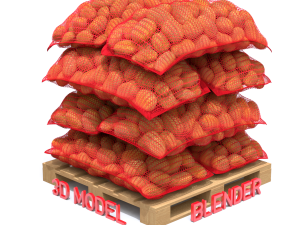 Potatoes in Red Burlap Sacks on the Pallet Modelo 3D