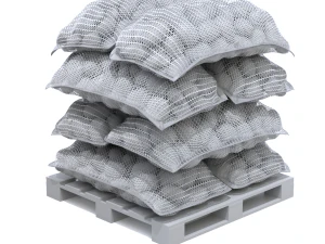 Ziemniaki w czerwonych workach jutowych na palecie Model 3D